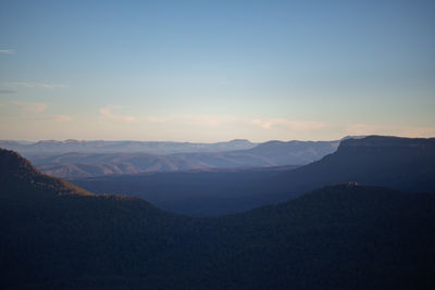 Scenic view of silhouette mountains against sky during sunset