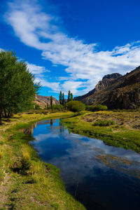 Scenic view of lake against blue sky