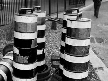 High angle view of wine bottles on street