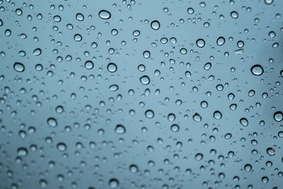 Full frame shot of raindrops on glass window