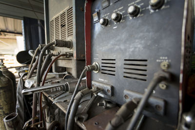 Close-up of machine part in abandoned factory