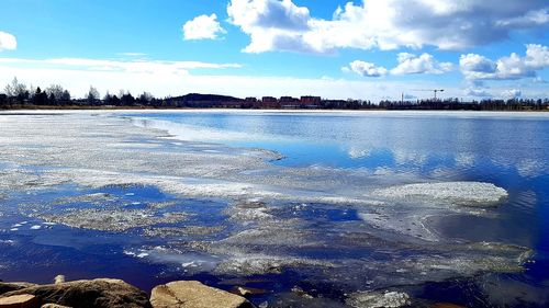 Scenic view of frozen lake against sky