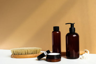 Close-up of bottles on table