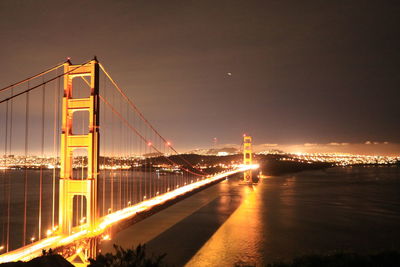 Illuminated suspension bridge at night