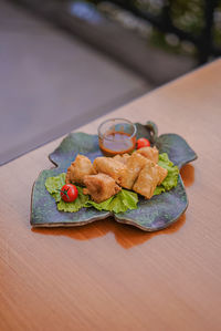 Close-up of food in plate on table