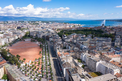 High angle view of townscape against sky