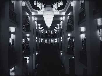 Low angle view of illuminated building at night