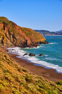 Scenic view of beach against clear sky