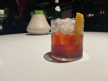 Close-up of beer glass on table