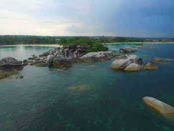 Rocks in sea against sky