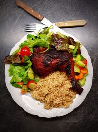High angle view of food in plate