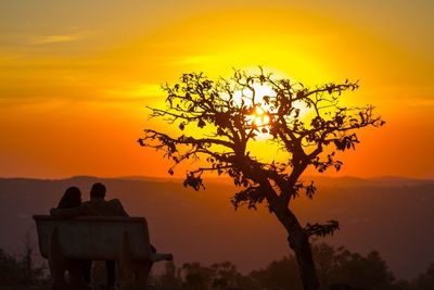 Silhouette tree against orange sky