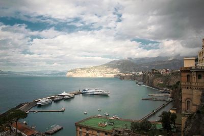 High angle view of boats in sea