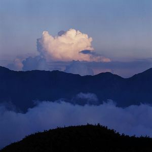 Scenic view of mountains against cloudy sky