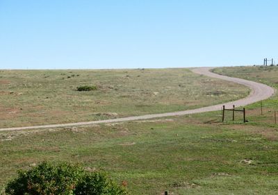 Scenic view of field against clear sky
