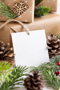 High angle view of christmas decoration on table