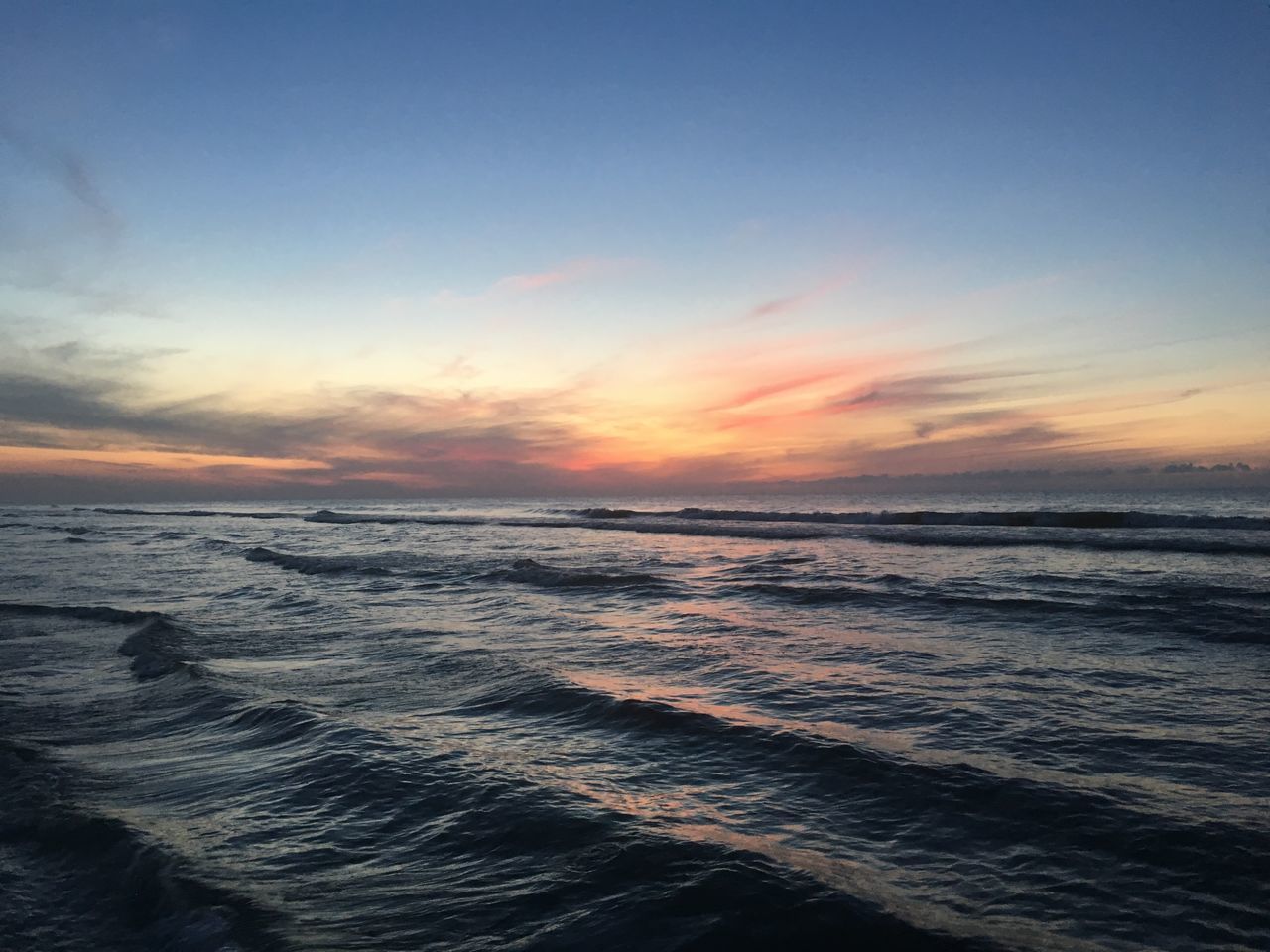 SCENIC VIEW OF SEA AGAINST SUNSET SKY