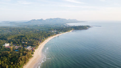 Top view of thung wua laen beach, chumphon province thailand, aerial from drone.