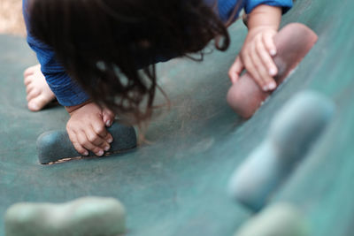 High angle view of child climbing