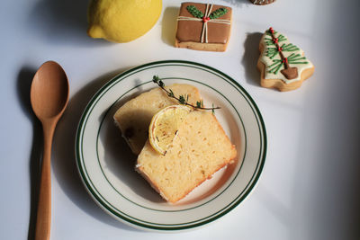 High angle view of food on table