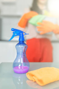 Close-up of orange juice on table