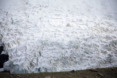 High angle view of snow covered land