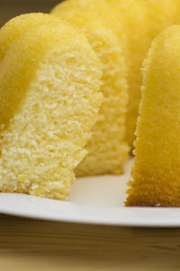 Close-up of lemon cake slices in plate
