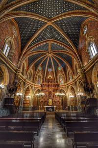 Illuminated interior of cathedral