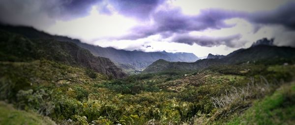 Scenic view of mountains against sky