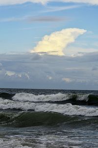 Scenic view of sea against cloudy sky