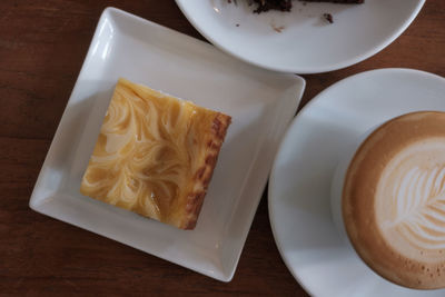 High angle view of food in plate on table