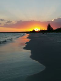 Scenic view of beach against sky during sunset