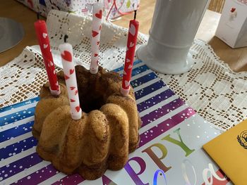 High angle view of stuffed toy on table