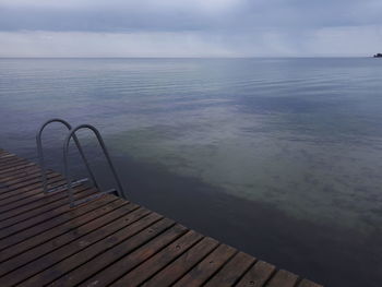 Scenic view of swimming pool by sea against sky