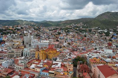 High angle view of buildings in city