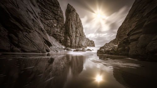 Panoramic view of sea against sky during sunset