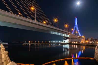 Aomori bay bridge at night. aomori cityscape at aoiumi park. aomori prefecture, tohoku region, japan