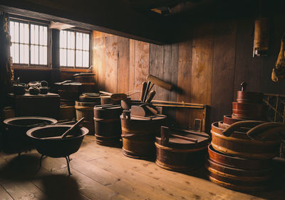 Image of kitchenware storage on a traditional japanese farmer s house in gifu prefecture