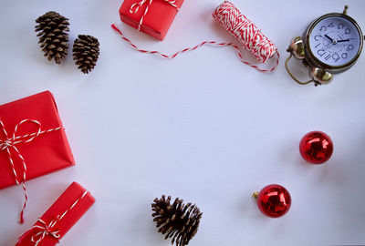 High angle view of christmas decoration on table