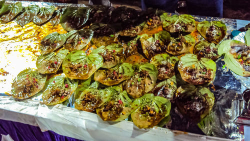High angle view of vegetables in plate