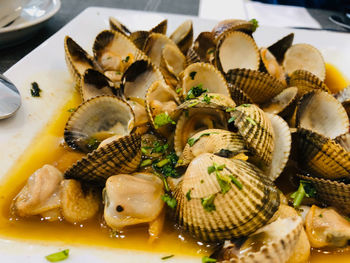 High angle view of seafood in plate