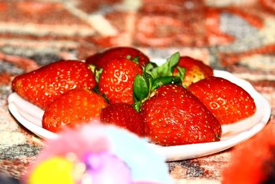 Close-up of strawberries on table