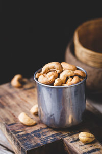 High angle view of cashews on table