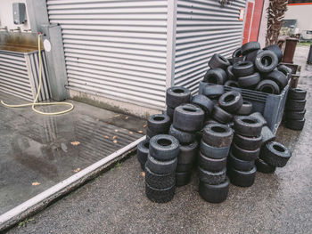 High angle view of pipes on street