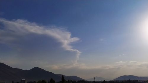 Low angle view of silhouette mountains against sky