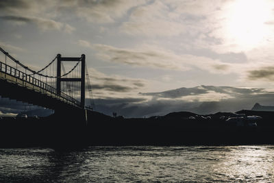 Bridge over river against cloudy sky