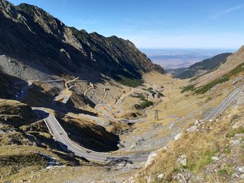 High angle view of mountain range against sky