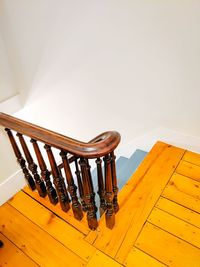 High angle view of spiral staircase on table against wall at home