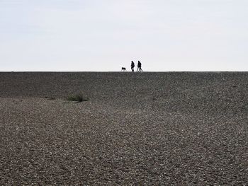 People walking on field against sky