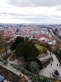 High angle view of townscape against sky